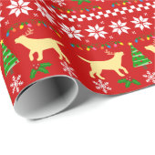 Yellow Labrador Ugly Kerstpattern Cadeaupapier (Rol Hoek)