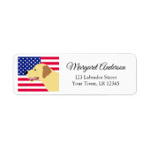 Yellow Labrador US Flag Retouradres Etiket (Voorkant)
