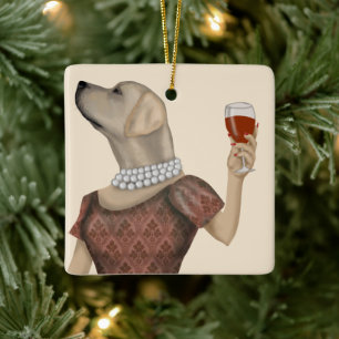 Yellow Labrador Wine Snob Keramisch Ornament