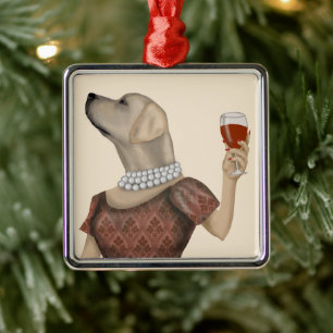 Yellow Labrador Wine Snob Metalen Ornament