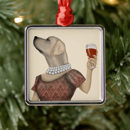 Yellow Labrador Wine Snob Metalen Ornament (Boom)