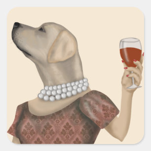Yellow Labrador Wine Snob Vierkante Sticker