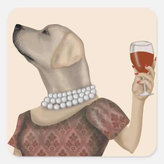 Yellow Labrador Wine Snob Vierkante Sticker (Voorkant)