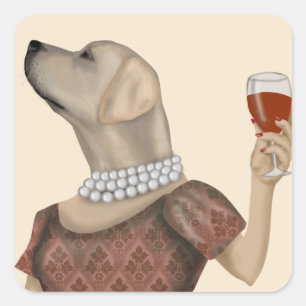 Yellow Labrador Wine Snob Vierkante Sticker