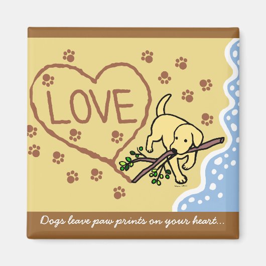 Yellow Labrador Zand Letters Cartoon Magneet (Voorkant)