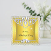 Yellow Lace Elegant Diamonds Silver Birthday Party Kaart (Staand voorkant)