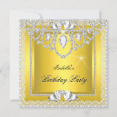 Yellow Lace Elegant Diamonds Silver Birthday Party Kaart (Voorkant)