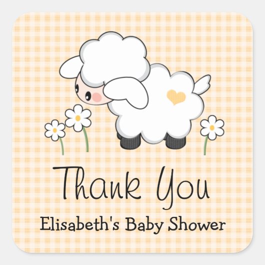 Yellow Lamb Baby shower Etiketten Stickers (Voorkant)