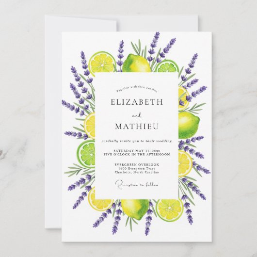 Yellow Lavender Botanical Romance Wedding Kaart (Voorkant)