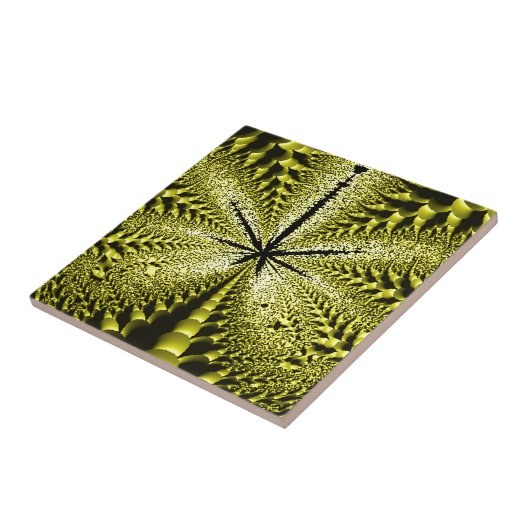 Yellow Leaf Silhouette Fractal Tegeltje (Zijkant)