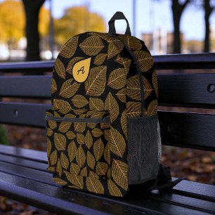 Yellow Leaf Skeleton Pattern Initiaal Monogram Bedrukte Rugzak