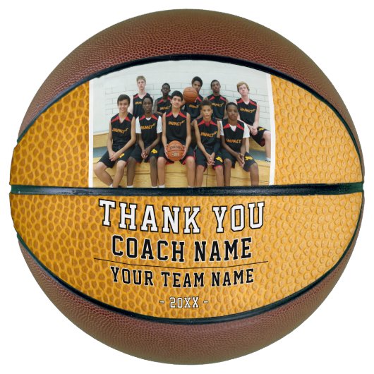 Yellow Leather Bedankt Coach Team Naam Foto Basketbal (Voorkant)