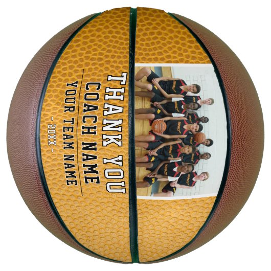 Yellow Leather Bedankt Coach Team Naam Foto Basketbal (Verticaal)