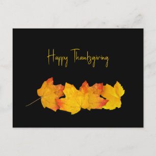 Yellow Leaves on Black Thanksgiving Postcards Feestdagenkaart