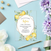 Yellow Lemon 1st Birthday Summer Party Acryl Uitnodigingen (Insitu (Huwelijk))