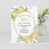 Yellow Lemon 1st Birthday Summer Party Kaart (Staand voorkant)