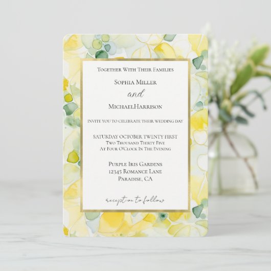Yellow Lemon Abstract Wedding Kaart (Staand voorkant)