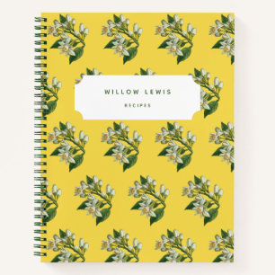 Yellow Lemon Blossom Pattern Recipe Cookbook Notitieboek