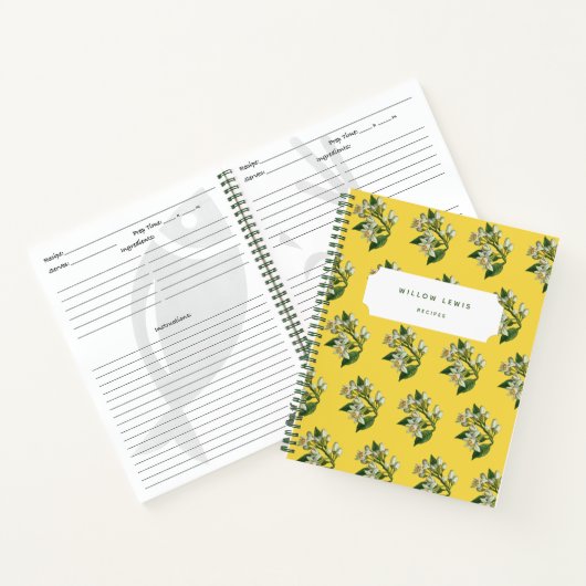 Yellow Lemon Blossom Pattern Recipe Cookbook Notitieboek (Binnen)