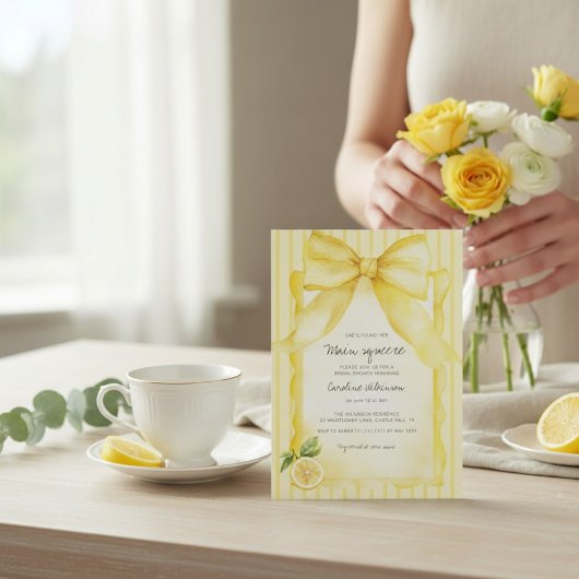 Yellow Lemon & Bow "Main Squeeze" Bridal Shower Kaart