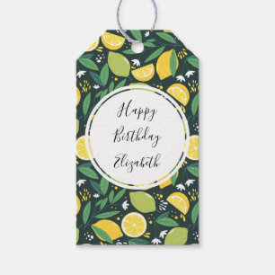 Yellow Lemon en Limoen Fruit Food Pattern Birthday Cadeaulabel