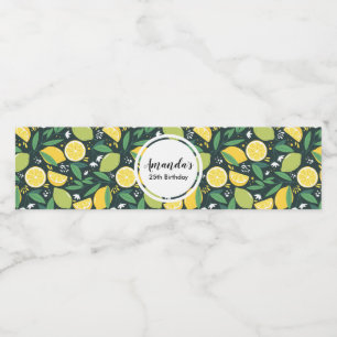 Yellow Lemon en Limoen Fruit Food Pattern Birthday Waterfles Etiket