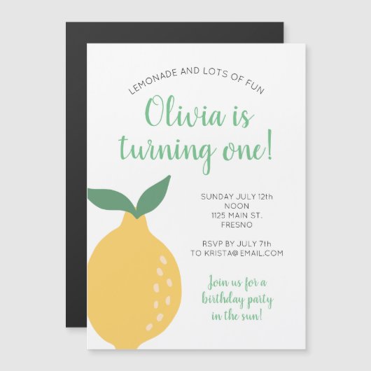 Yellow Lemon First Birthday die op een verjaardag  (Voorkant / Achterkant)