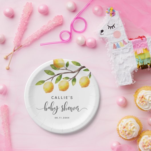 Yellow Lemon Gender Neutral Baby shower Papieren Bordje (Feest)