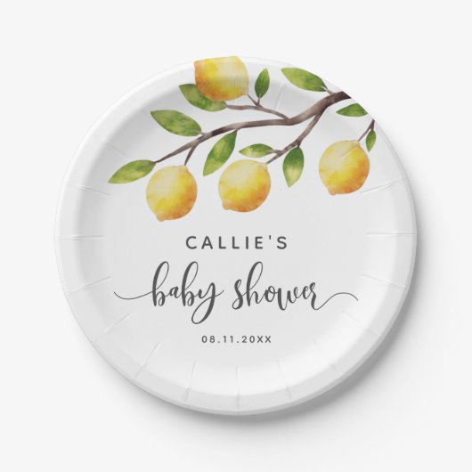 Yellow Lemon Gender Neutral Baby shower Papieren Bordje (Voorkant)