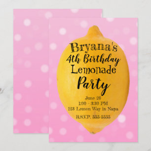 Yellow Lemon Lemonade Pink Birthday Party Kaart