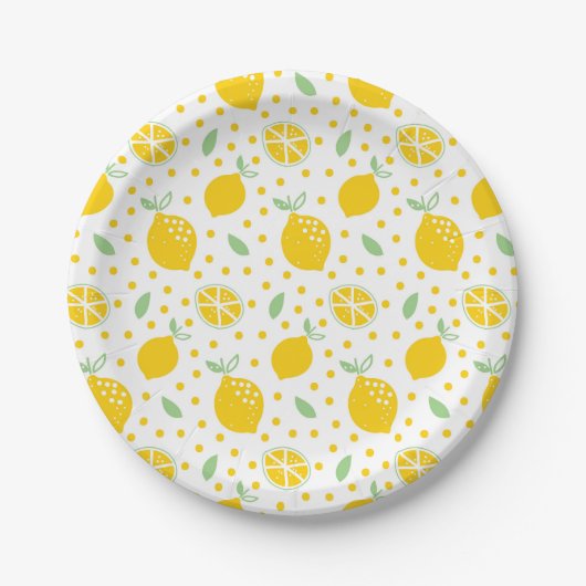 Yellow Lemon Pattern Papieren Bordje (Voorkant)