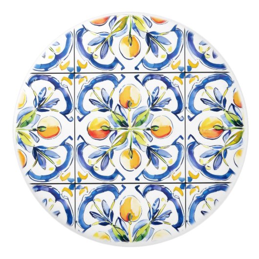 Yellow Lemon Tegel Pattern Keramische Knop (Voorkant)