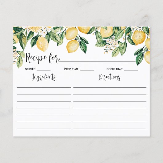 Yellow Lemon Tree Cooking Recept Kaart (Voorkant)