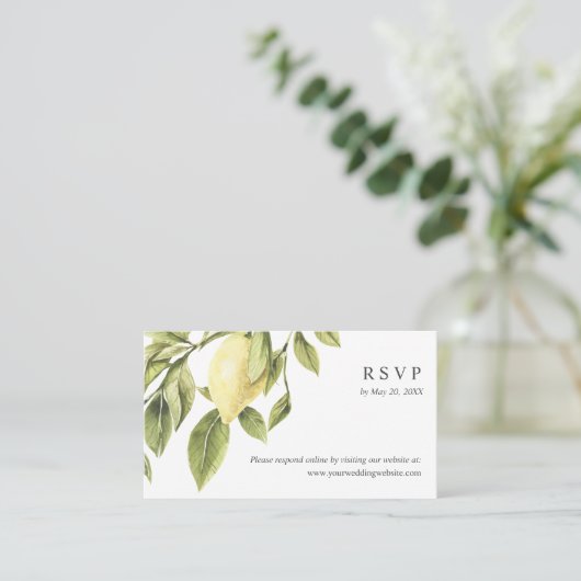 Yellow Lemon verlaat Bruiloft RSVP Online Website Visitekaartje (Staand voorkant)