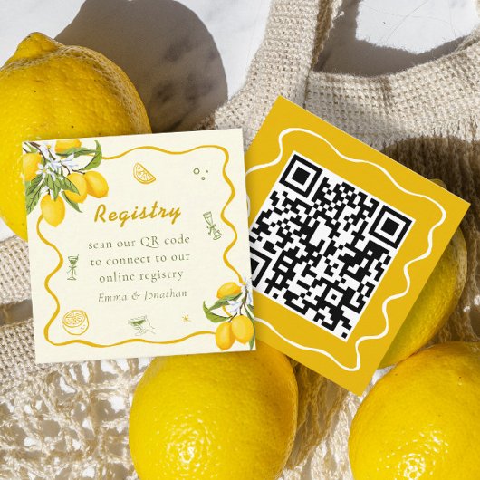 Yellow Lemon Vrijgezellenfeest Registry QR-code Informatiekaartje