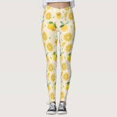 Yellow Lemon Watercolor Citrus Pattern Leggings (Voorkant)