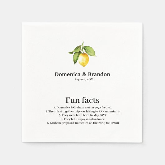 Yellow Lemon Wedding Fun Facts Napkins Servet (Voorkant)