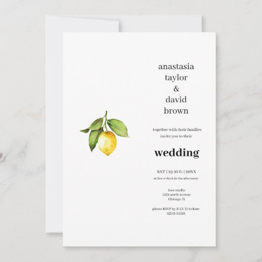 Yellow Lemon Wedding Invitation Kaart (Voorkant)
