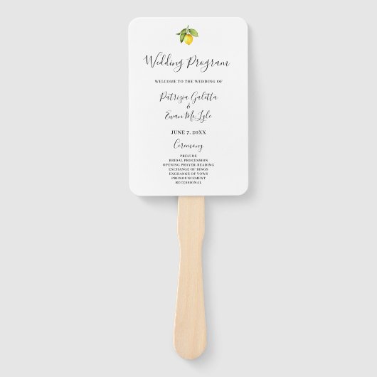 Yellow Lemon Wedding programma Set van Fans Handwaaier (Voorkant)