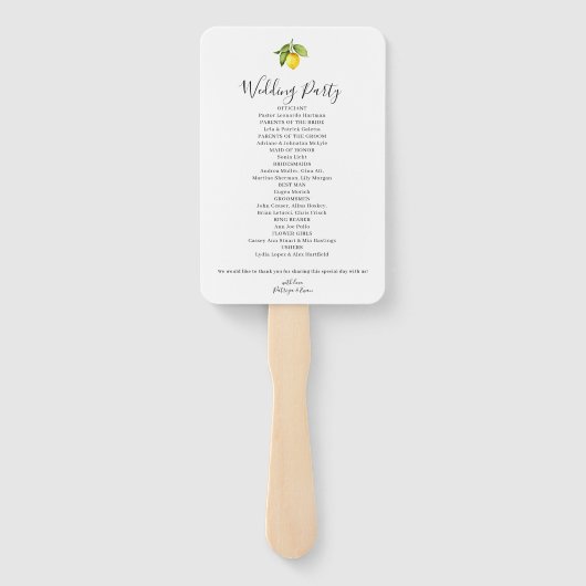 Yellow Lemon Wedding programma Set van Fans Handwaaier (Achterkant)
