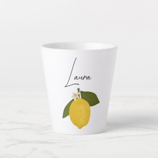 Yellow Lemon with Green Leaves | Fresh Citrus  Latte Mok (Voorkant)