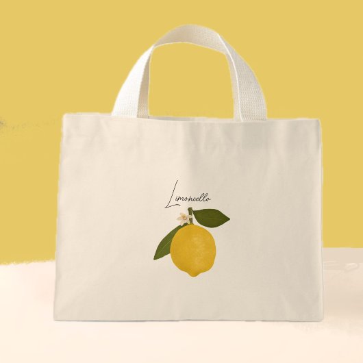 Yellow Lemon with Green Leaves | Fresh Citrus  Mini Tote Bag