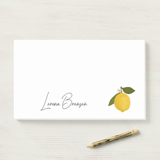 Yellow Lemon with Green Leaves | Fresh Citrus Post-it® Notes (Op bureau)