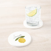 Yellow Lemon with Green Leaves | Fresh Citrus  Zandsteen Onderzetter (Zijkant)