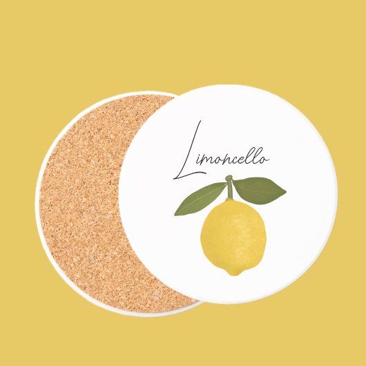 Yellow Lemon with Green Leaves | Fresh Citrus  Zandsteen Onderzetter