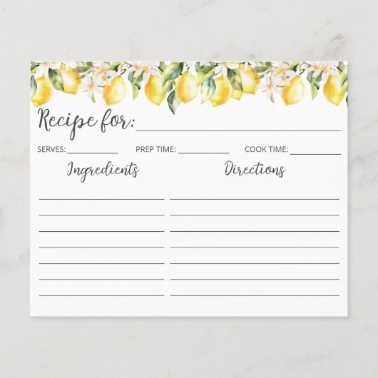 Yellow Lemons and White Flowers Family Recept Kaar (Voorkant)