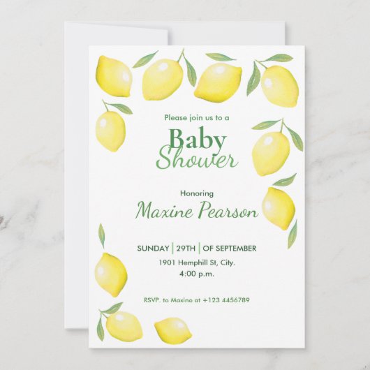 Yellow Lemons Baby shower Kaart (Voorkant)