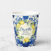 Yellow Lemons Blue Tegel Citroen Baby shower Papieren Bekers (Achterkant)