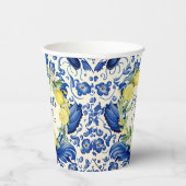 Yellow Lemons Blue Tegel Citroen Baby shower Papieren Bekers (Rechts)