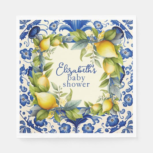 Yellow Lemons Blue Tegel Citroen Baby shower Servet (Voorkant)